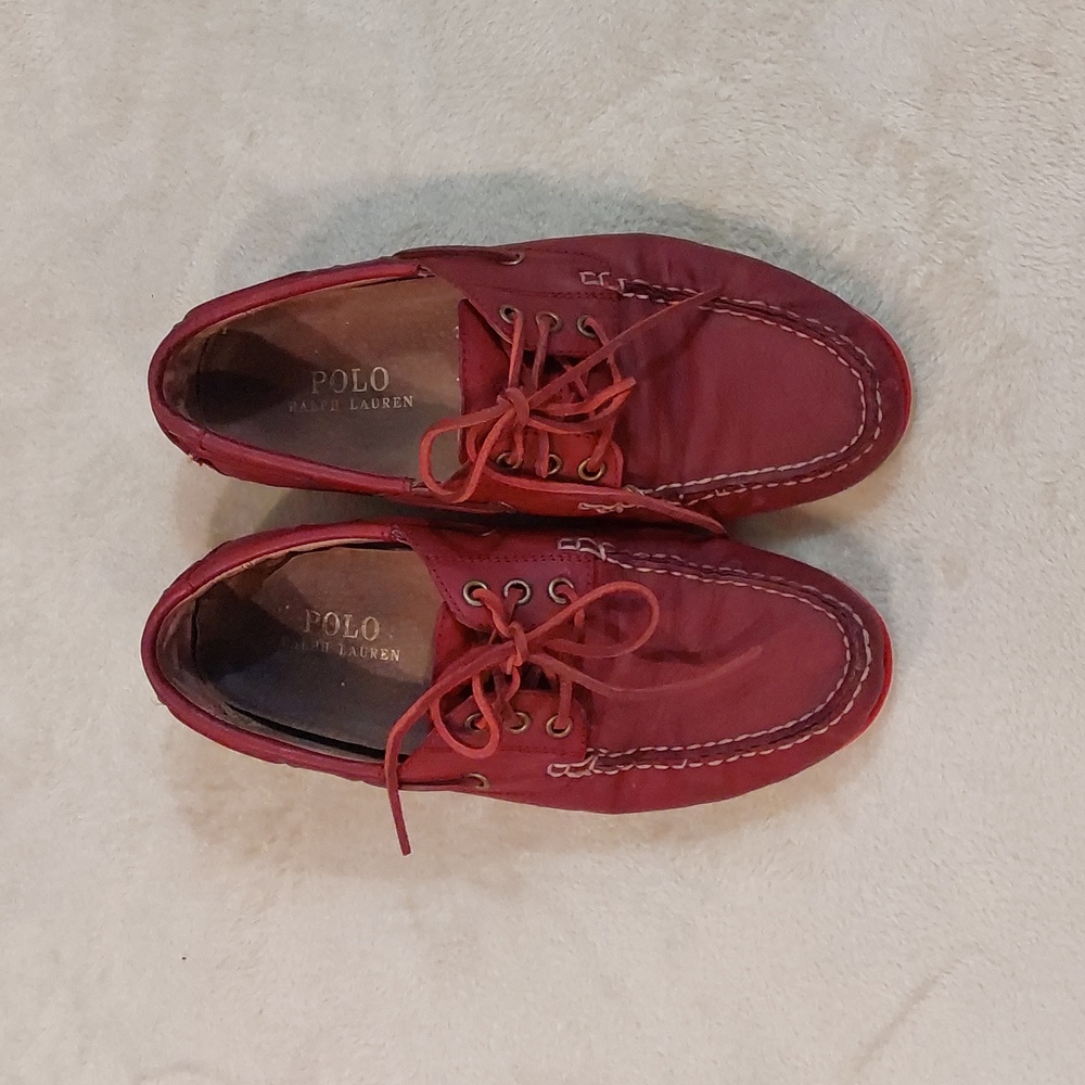 Polo Ralph Lauren Bienne II LU-BTS Mens Red Leather Boat Loafer Shoes Sizs 8.5 D - Picture 3 of 12